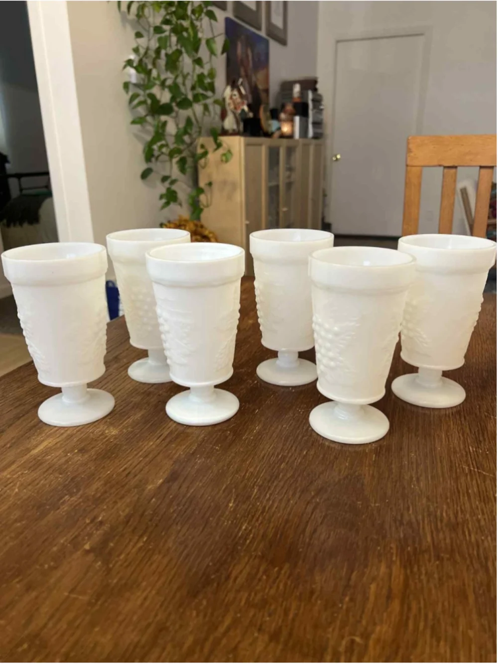 Vintage Milk Glass Goblets Set X6 Grape Harvest Colony Indiana Glass Mid Century